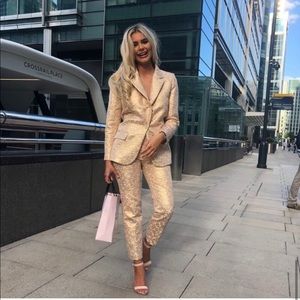 Zara Metallic Rose Jacquard Embroidered Pants